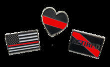 Load image into Gallery viewer, Red Line Pin Set: 3 Law Enforcement, Police, Fire Fighter Pins P-005 - www.ChallengeCoinCreations.com