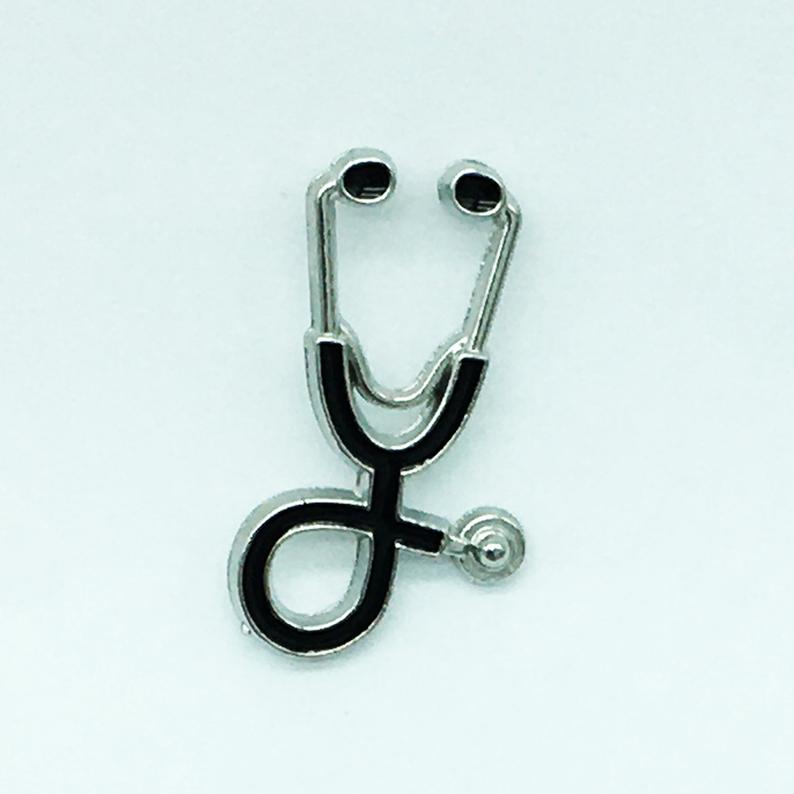 Nurse Doctor Stethoscope Black on Silver Pin P-060 - www.ChallengeCoinCreations.com