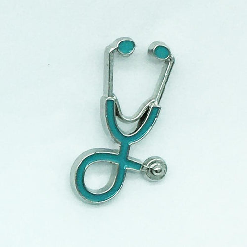 Nurse Doctor Stethoscope Teal Green on Silver Pin P-062 - www.ChallengeCoinCreations.com