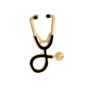 Nurse Doctor Stethoscope Pin Ships From USA Black on Gold P-080 - www.ChallengeCoinCreations.com