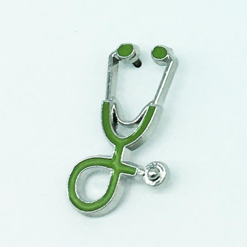 Nurse Doctor Stethoscope Light Green on Silver Pin P-058 - www.ChallengeCoinCreations.com