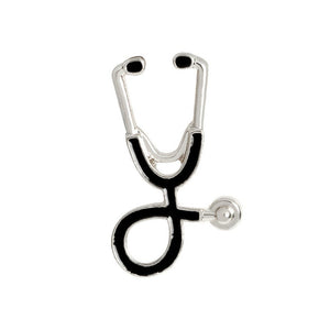 Nurse Doctor Stethoscope Pin Ships From USA Black on Silver P-077 - www.ChallengeCoinCreations.com
