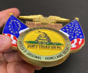 President Trump Pro-Gun, Life, Police Don't Tread on Me, We The People, Betsy Ross, 2nd Amendment Challenge Coin Medallion 45 Donald J BL2-009 - www.ChallengeCoinCreations.com