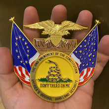 Load image into Gallery viewer, President Trump Pro-Gun, Life, Police Don&#39;t Tread on Me, We The People, Betsy Ross, 2nd Amendment Challenge Coin Medallion 45 Donald J BL2-009 - www.ChallengeCoinCreations.com