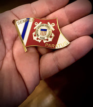 Load image into Gallery viewer, Large cloisonné Coastie Seal Flag Lapel Pin with 2 pin posts and deluxe clasps, USCG Coast Guard SEMPER PARATUS CC-011 - www.ChallengeCoinCreations.com
