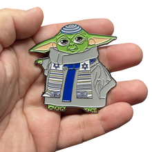 Load image into Gallery viewer, Jewish Yoda inspired pin with Yarmulke Kippah Hanukkah Passover Star Wars themed Bar Mitzvah parody EL9-006 - www.ChallengeCoinCreations.com