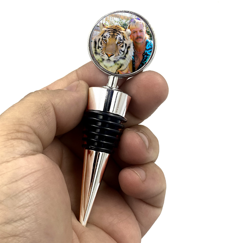 Joe Exotic Tiger King Inspired Collectible Custom Wine Stopper Free Joe Carole Baskin Did It - www.ChallengeCoinCreations.com