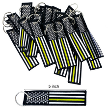 Load image into Gallery viewer, Thin Gold Line Police Flag Law Enforcement Keychain or Luggage Tag or zipper pull 911 Dispatcher Emergency LAPD NYPD CC-010 LKC-03 - www.ChallengeCoinCreations.com