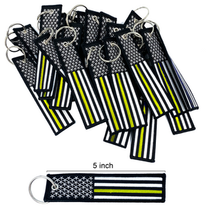 Thin Gold Line Police Flag Law Enforcement Keychain or Luggage Tag or zipper pull 911 Dispatcher Emergency LAPD NYPD CC-010 LKC-03 - www.ChallengeCoinCreations.com