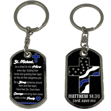 Load image into Gallery viewer, Police Officer Prayer Saint Michael Protect Us Matthew 14:30 Challenge Coin Dog Tag Keychain Thin Blue Line GL5-005 KCDT-12B
