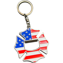 Load image into Gallery viewer, Maltese Cross Bottle Opener keychain Fire Department Challenge Coin Fire Fighter keyring BL3-017 KC-030