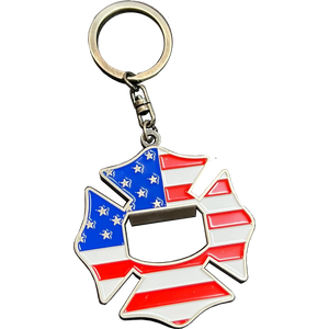 Maltese Cross Bottle Opener keychain Fire Department Challenge Coin Fire Fighter keyring BL3-017 KC-030