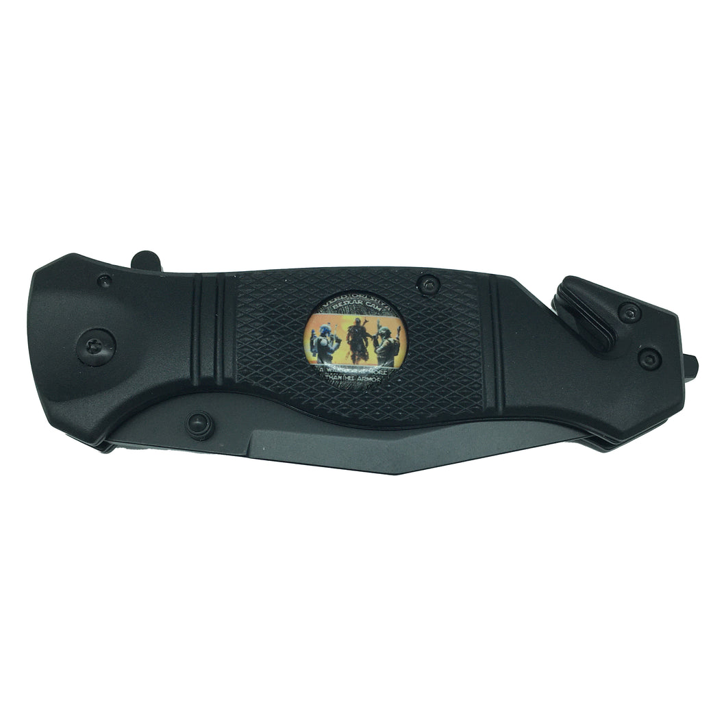 Mandalorian inspired 3-in-1 Police Tactical Star Wars Beskar Rescue Knife with Seatbelt Cutter, Steel Serrated Blade, Glass Breaker  14-K