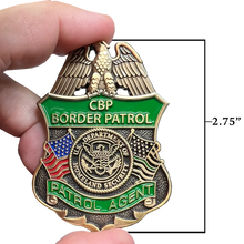 Load image into Gallery viewer, CBP Border Patrol Agent Thin Green Line Flag Challenge Coin BPA Proverbs 28:1 Lion GL5-001