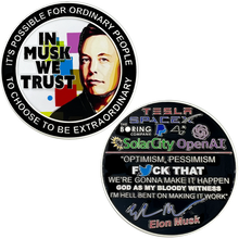 Load image into Gallery viewer, SpaceX Elon Musk Motivational Quote Gift Twitter Challenge Coin Space X Tesla CL5-014