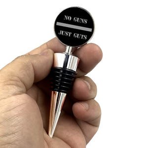 No Guns Just Guts Corrections Correctional Officer Thin Gray Line Wine Stopper - www.ChallengeCoinCreations.com