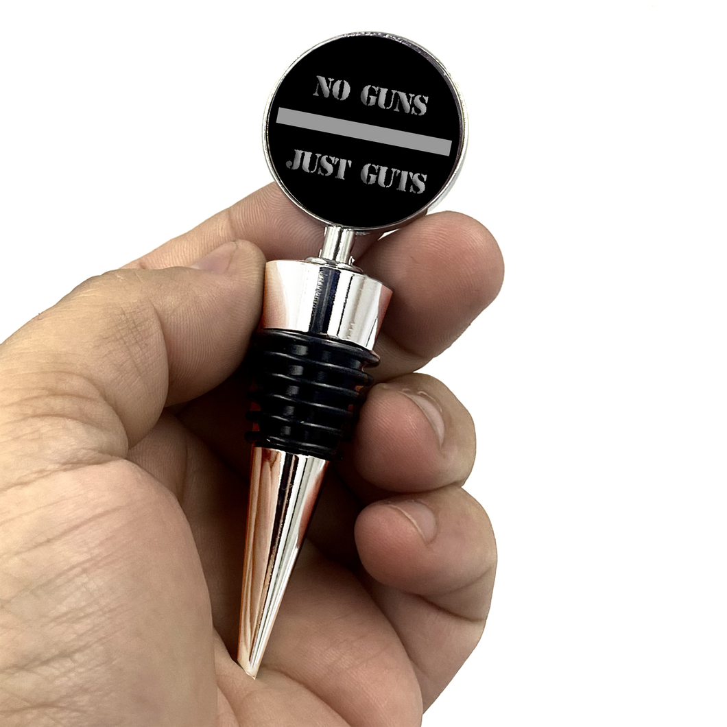No Guns Just Guts Corrections Correctional Officer Thin Gray Line Wine Stopper - www.ChallengeCoinCreations.com
