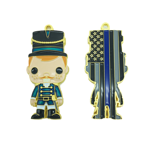 Nutcracker Challenge Coin Ornament Thin Blue Line Version - www.ChallengeCoinCreations.com