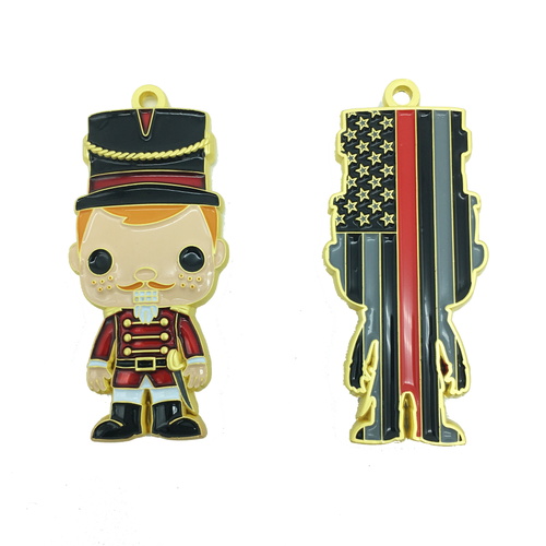 Nutcracker Challenge Coin Ornament Thin Red Line Version - www.ChallengeCoinCreations.com