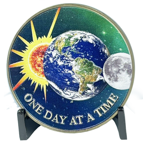 One Day at a Time Universe Sun Moon Earth Medallion Serenity Prayer Challenge Coin AA Chip Addiction BL9-009 - www.ChallengeCoinCreations.com