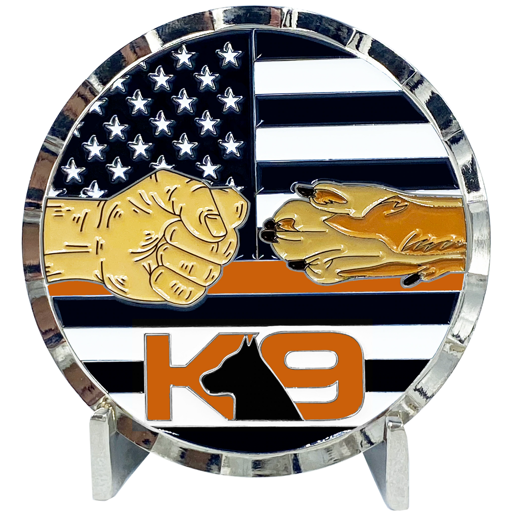 K9 Police Thin Orange Line Canine Challenge Coin Search and Rescue, EMT, EMS, Paramedic Coast Guard GL3-018