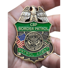 Load image into Gallery viewer, CBP Border Patrol Agent Thin Green Line Flag Challenge Coin BPA Proverbs 28:1 Lion GL5-001