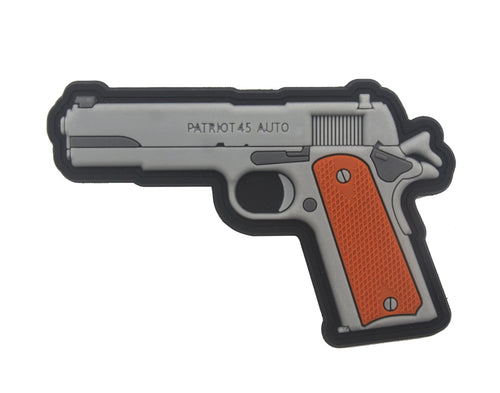 Brown Grip 3D .45 Caliber Handgun PVC Hook and Loop Morale Patch FREE USA SHIPPING SHIPS FROM USA PAT-452