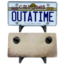 Load image into Gallery viewer, Back to the Future inspired OUTATIME Delorean California License Plate Pin MM-010 - www.ChallengeCoinCreations.com
