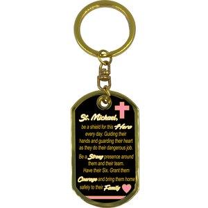 Breast Cancer Awareness Survivor Prayer Saint Michael Corrections Protect Us Matthew 14:30 Challenge Coin Dog Tag Keychain Thin Pink Line GL5-008 KCDT-12