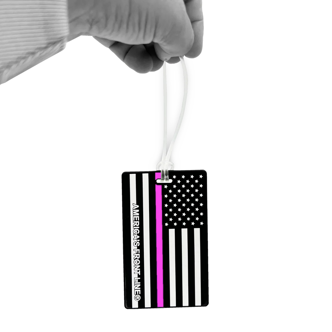 Thin Pink Line American Flag Breast Cancer Awareness Luggage ID Tag Survivor for suitcase EL9-014B LKC-95
