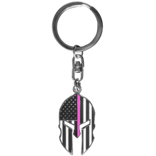 Load image into Gallery viewer, Gladiator Police Thin Pink Line Flag Spartan Helmet Keychain Breast Cancer Awareness Survivor GHKB-1C KC-039