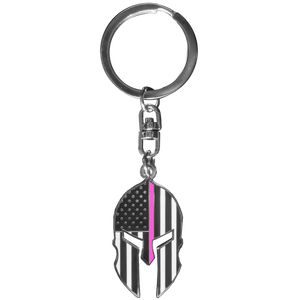 Gladiator Police Thin Pink Line Flag Spartan Helmet Keychain Breast Cancer Awareness Survivor GHKB-1C KC-039