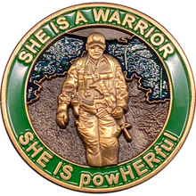 Load image into Gallery viewer, She is a powHERful Warrior thin green line Police Border Patrol Military Tactical Female Challenge Coin Agent Officer CBP DL3-12 - www.ChallengeCoinCreations.com