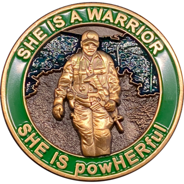 She is a powHERful Warrior thin green line Police Border Patrol Military Tactical Female Challenge Coin Agent Officer CBP DL3-12 - www.ChallengeCoinCreations.com