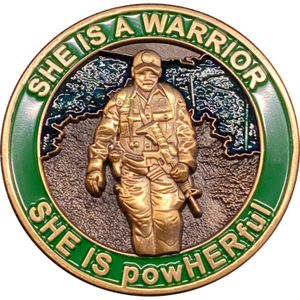 She is a powHERful Warrior thin green line Police Border Patrol Military Tactical Female Challenge Coin Agent Officer CBP DL3-12 - www.ChallengeCoinCreations.com