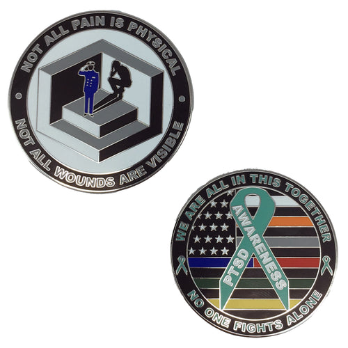 PTSD Awareness Challenge Coin Police Fire CBP Border Patrol Dispatch Rescue USCG EMS Corrections N-001D