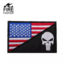 Load image into Gallery viewer, RWB Skull Flag  Hook and Loop Morale Patch Army Navy USMC Air Force LEO FREE USA SHIPPING SHIPS FROM USA V00017-8 PAT-50