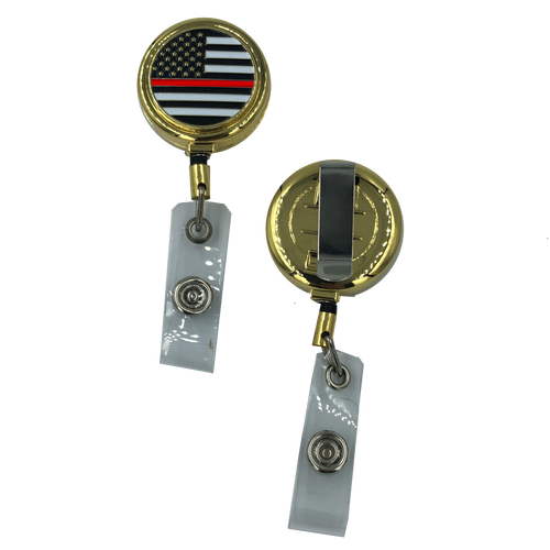 Thin Red Line Metal ID Reel retractable ID Card Holder Fire Fighter Department Firefighter CL8-07 - www.ChallengeCoinCreations.com