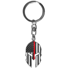 Load image into Gallery viewer, Gladiator Police Thin Red Line Flag Spartan Helmet Keychain Fire Fighter Fireman GHKB-1D KC-40