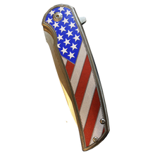 Load image into Gallery viewer, American Flag pocket knife Police Law Enforcement First Responder Rescue Tactical Survival Military Veteran USA BL1-02 - www.ChallengeCoinCreations.com
