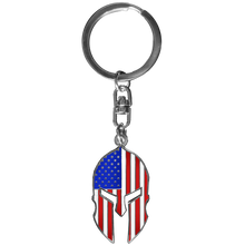 Load image into Gallery viewer, Gladiator Patriot American Flag Spartan Helmet Keychain Military Veteran GHKB-1F KC-42