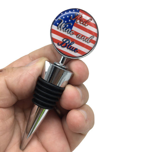 Red Wine and Blue USA Patriotic July 4th Independence Day Wine Stopper Collectable Gift - www.ChallengeCoinCreations.com
