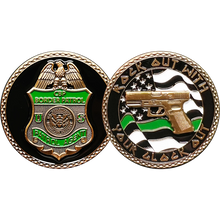 Load image into Gallery viewer, CBP Border Patrol Agent Rock Out Thin Green Line Flag Challenge Coin BPA GL6-002