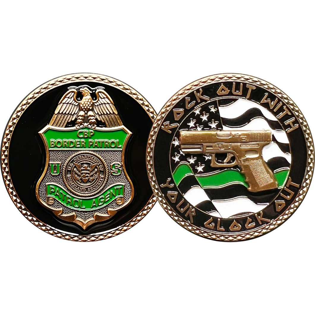 CBP Border Patrol Agent Rock Out Thin Green Line Flag Challenge Coin BPA GL6-002