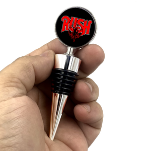 RUSH inspired Wine Bottle Stopper 2112 Moving Pictures Geddy Lifeson Peart - www.ChallengeCoinCreations.com
