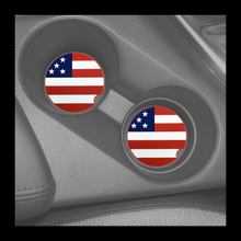 Load image into Gallery viewer, Set of 2 US Flag RWB Patriotic Silicone Car Cup Coasters July 4th Flag Day USA - www.ChallengeCoinCreations.com