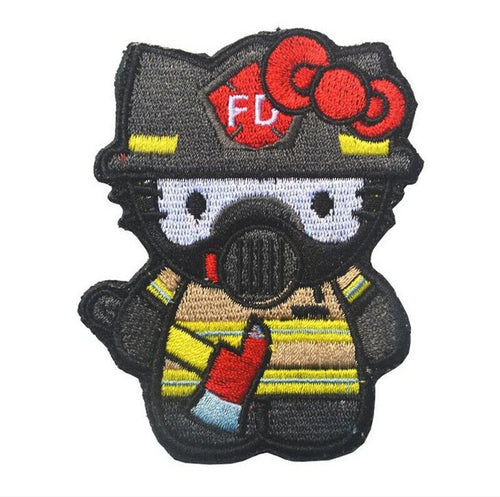 Hello Firefighter Kitty  Mash Up Embroidered Hook and Loop Morale Patch FREE USA SHIPPING SHIPS FREE FROM USA PAT-624