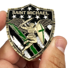 Load image into Gallery viewer, Border Patrol Agent Saint Michael Gladiator Shield Thin Green Line Flag Challenge Coin Army Military Veteran GL5-003