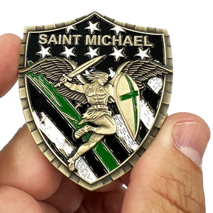 Border Patrol Agent Saint Michael Gladiator Shield Thin Green Line Flag Challenge Coin Army Military Veteran GL5-003