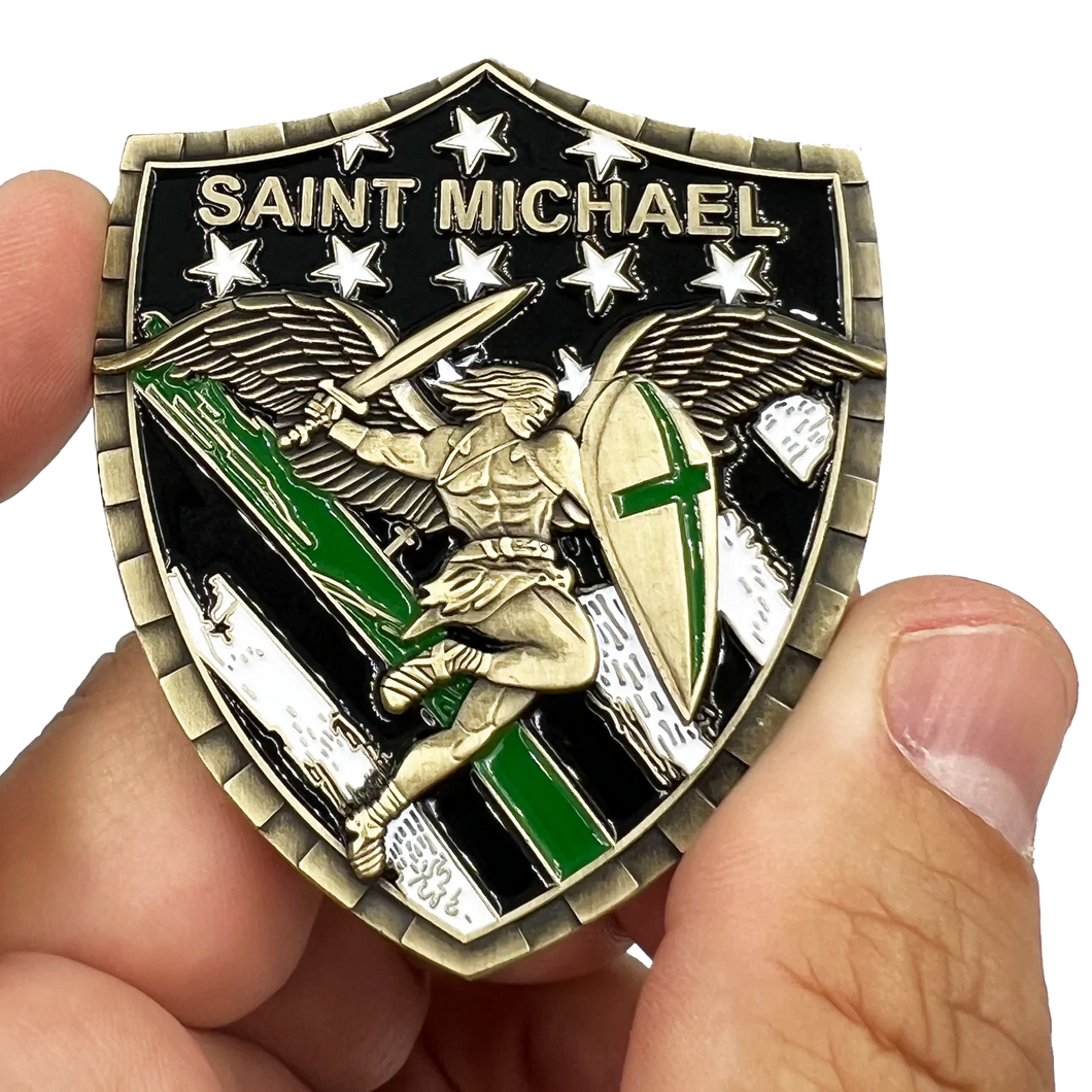 Border Patrol Agent Saint Michael Gladiator Shield Thin Green Line Flag Challenge Coin Army Military Veteran GL5-003
